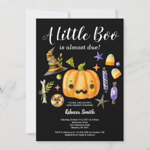 Invitation Halloween Un Petit Baby shower Citrouille Boo Noir