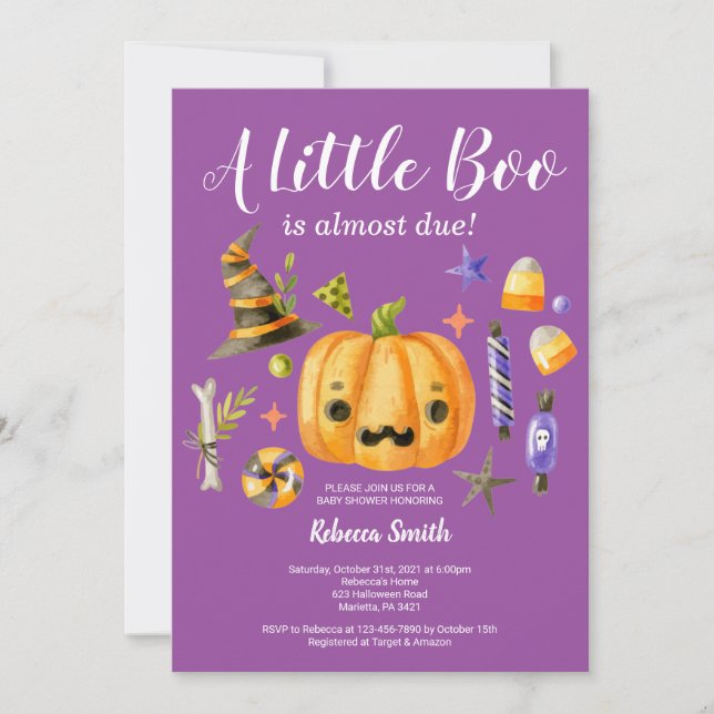 Invitation Halloween Un Petit Baby shower Citrouille Boo Viol (Devant)