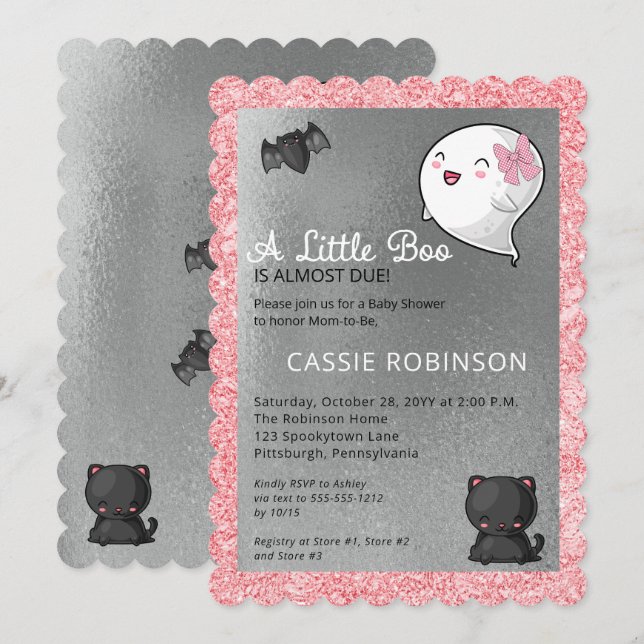 Invitation Halloween Un Petit Baby shower Fille Fantôme Boo (Devant / Derrière)