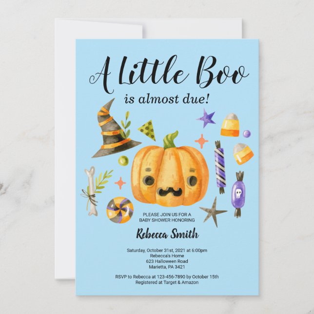 Invitation Halloween Un Petit Boo Citrouille Baby shower garç (Devant)