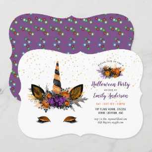 Invitation Halloween Unicorn Visage Girls Anniversaire Fête