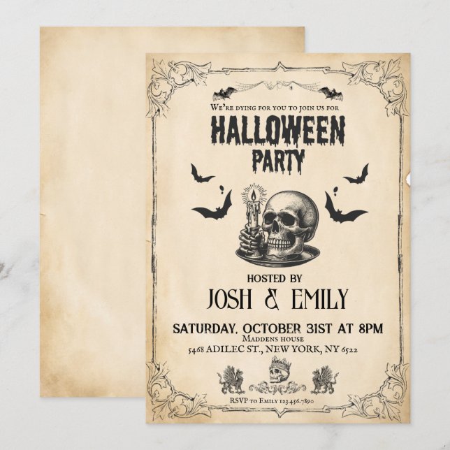 Invitation Halloween vintage Peau adulte (Devant / Derrière)