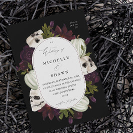Invitation Halloween violet floral et Mariage crâne