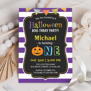 Invitation Halloween violet tendance Baby First Birthday Part