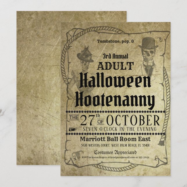 Invitation Halloween Western Costume Ball Événement Invitatio (Devant / Derrière)
