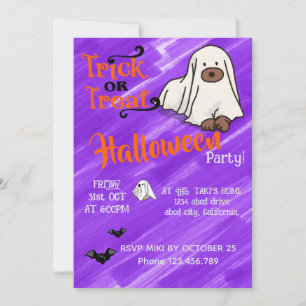 Invitation Halloween Whimsical personnalisé Ghost Dog Purple