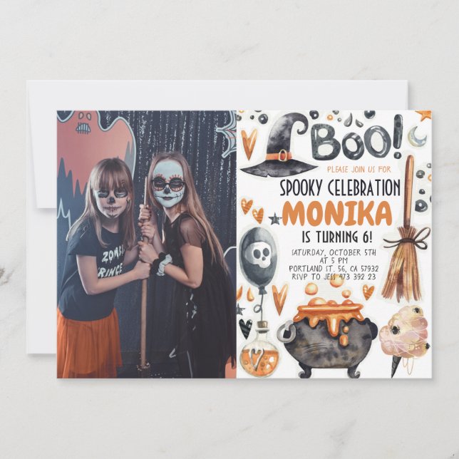 Invitation Halloween Witch Cauldron Photo Anniversaire (Devant)