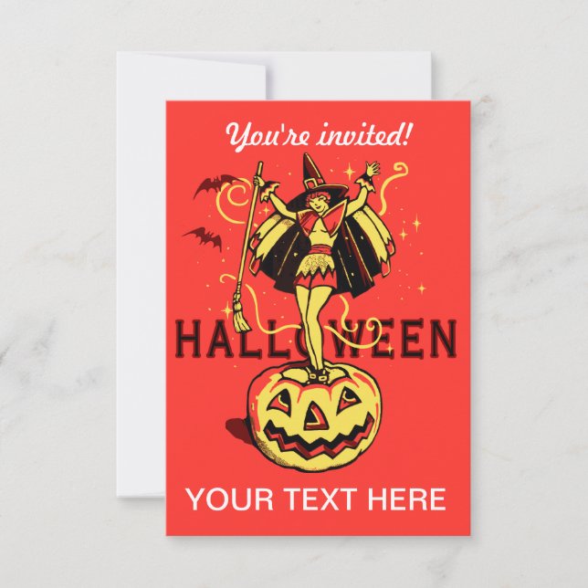 Invitation Halloween Witch Girl (vintage) (Devant)