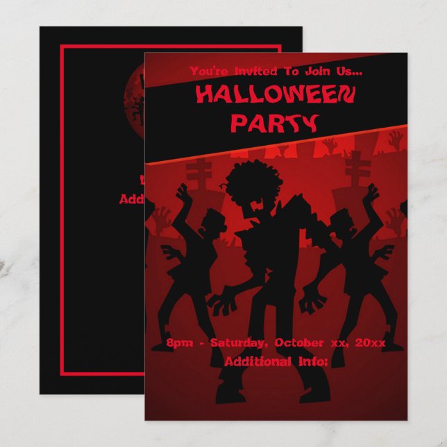 Invitation Halloween Zombie Dance Party (Devant / Derrière)