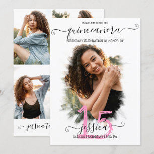Invitation Halo noir rose blanc photo Collage Quinceañera