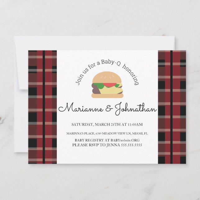 Invitation Hamburger Jardin BBQ Baby shower plaid (Devant)