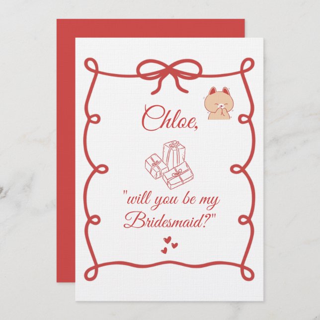 Invitation Hand Drawn Bridesmaid bridal Proposal Cards (Devant / Derrière)