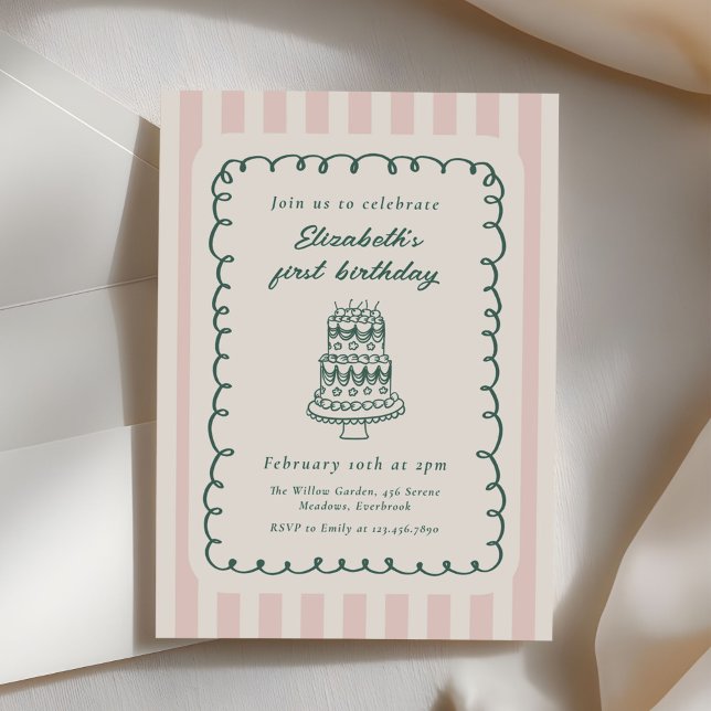 Invitation Hand Drawn Cake Quirky Unique 1st Birthday (Créateur téléchargé)