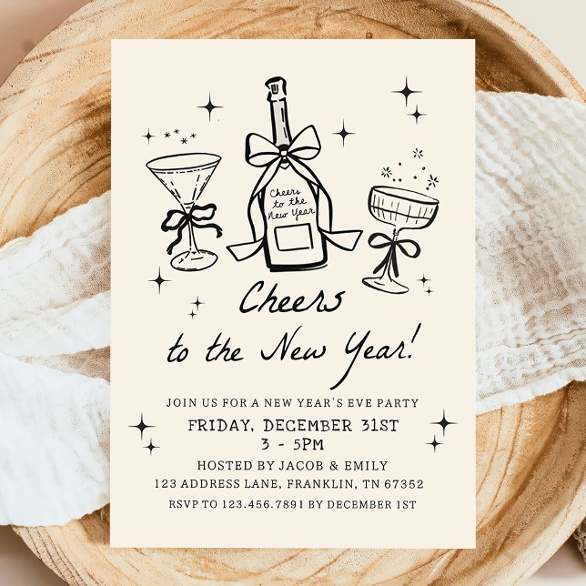 Invitation Hand Drawn Champagne Cheers New Years Eve Party (Créateur téléchargé)