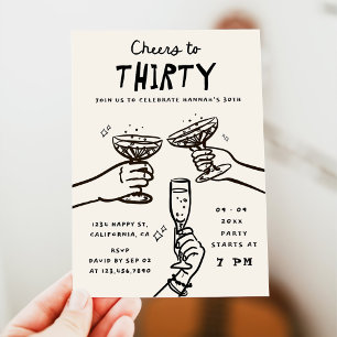 Invitation Hand Drawn Cheers à 30 ans fête d'anniversaire