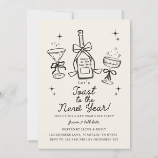 Invitation Hand Drawn Cheers New Years Eve Party In