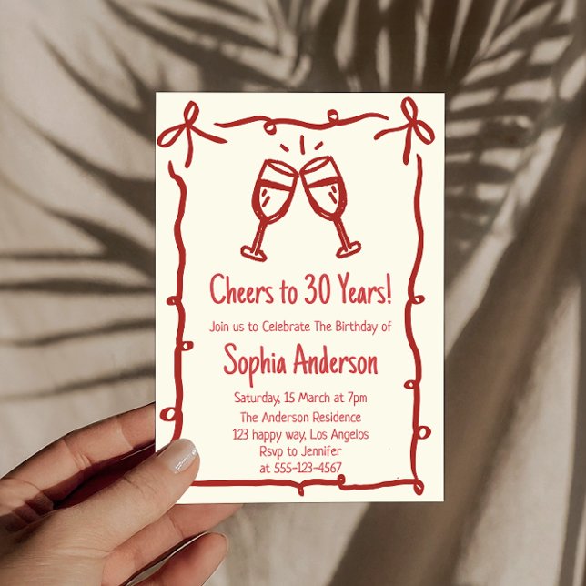 Invitation Hand Drawn “Cheers to 30 Years” Birthday           (Créateur téléchargé)