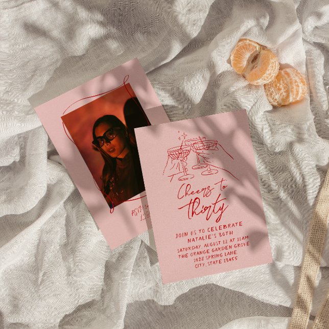 Invitation Hand Drawn Cheers To Thirty 30th Photo Birthday (Créateur téléchargé)