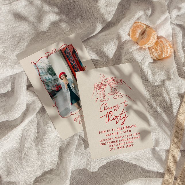 Invitation Hand Drawn Cheers To Thirty 30th Photo Birthday (Créateur téléchargé)