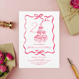 Invitation Hand Drawn Chic Pink Champagne 21st Birthday Party
