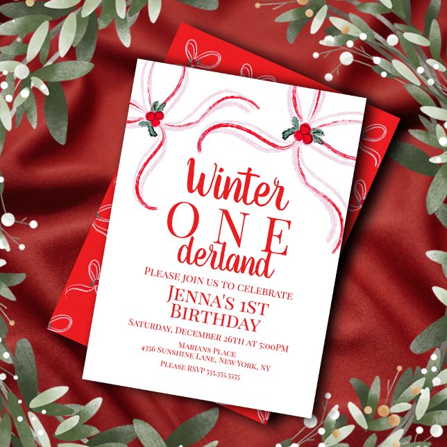 Invitation Hand Drawn Christmas Bows Birthday Party  (Créateur téléchargé)