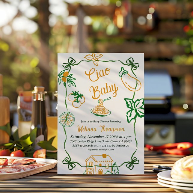 Invitation Hand Drawn Ciao Italian Pizza & Pasta Baby Shower (Créateur téléchargé)