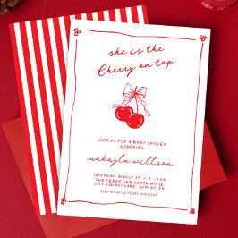 Invitation Hand Drawn Cute Cherry On Top Red Baby Shower 