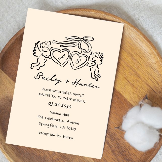 Invitation hand drawn heart couple Whimsical Wedding (Créateur téléchargé)