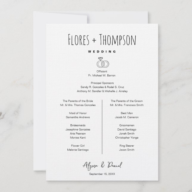 Invitation Hand drawn Icons  wedding Timeline bridal party  (Devant)
