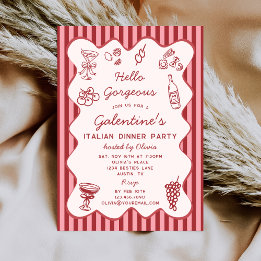 Invitation Hand Drawn Italian Pasta Dinner Galentines Party