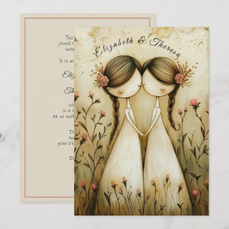 Invitation Hand Drawn Pencil Illustration Two Brides Wedding