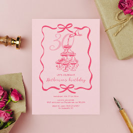 Invitation Hand Drawn Pink Champagne 30th Birthday Party