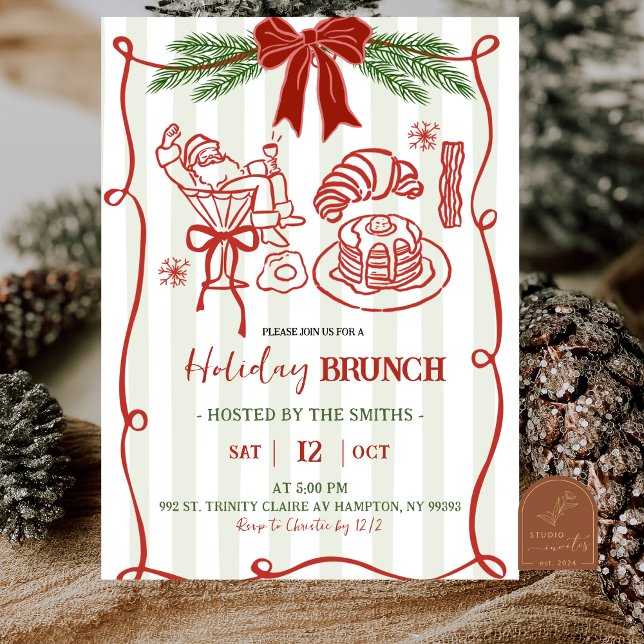Invitation Hand Drawn Santa Doodle Christmas Holiday Brunch (Créateur téléchargé)