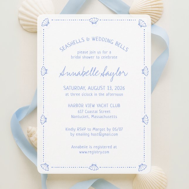 Invitation Hand Drawn Seashells & Wedding Bells Bridal Shower (Créateur téléchargé)