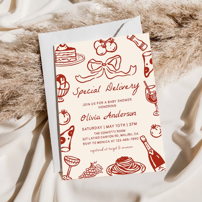 Invitation Hand Drawn Special Delivery Pizza Baby Shower (Créateur téléchargé)