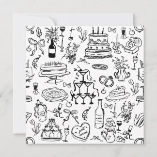 Invitation hand drawn wedding marriage champagne fountain