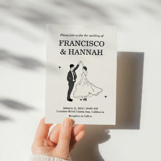 Invitation Hand Drawn Whimsical Couple Wedding