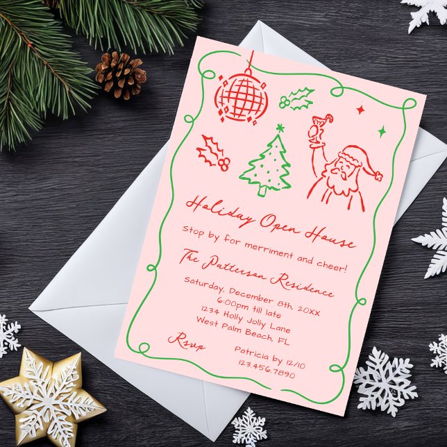 Invitation Hand Drawn Whimsical Doodle Christmas Open House (Créateur téléchargé)