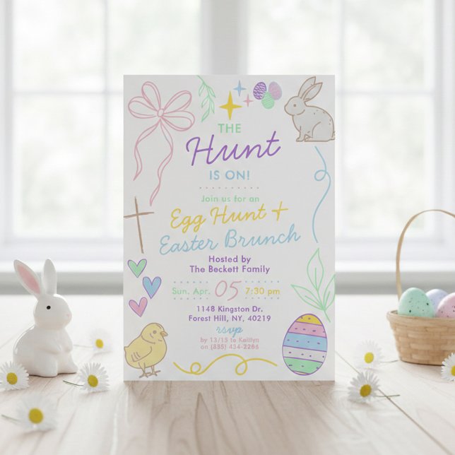 Invitation Hand Drawn Whimsical Doodles Easter Party (Créateur téléchargé)