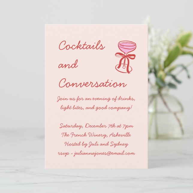 Invitation Handwritten Playful Cocktail Doodle Red Pink (Debout devant)