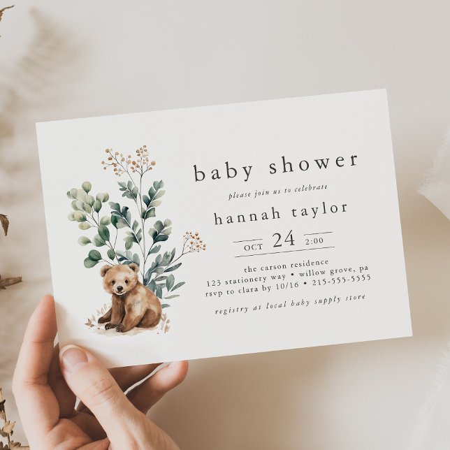 Invitation HANNAH Cute Boho Été Ours Bois Baby shower (HANNAH Cute Boho Summer Bear Woodland Baby Shower Invitation)