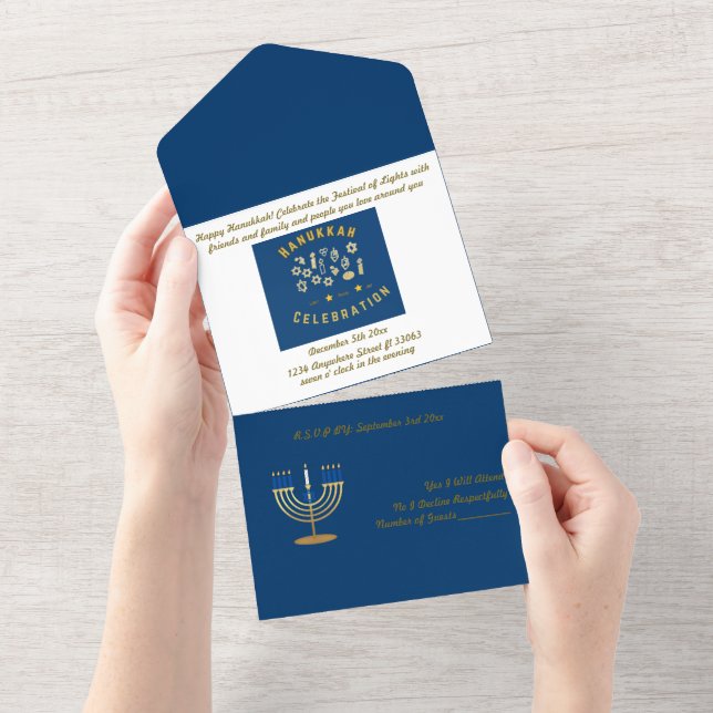Invitation Hanoukka Bleu foncé pour une journée sp (Déchirure)
