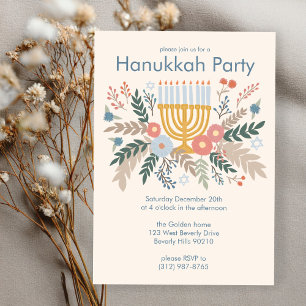 Invitation Hanoukka FLorals Art dessiné à la main