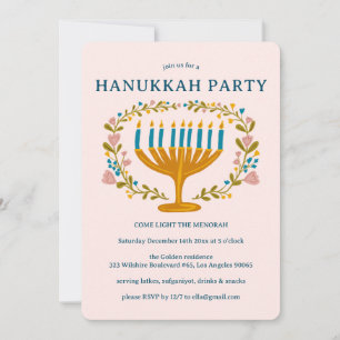 Invitation HANOUKKA PARTY Menorah couronne florale CUSTOM