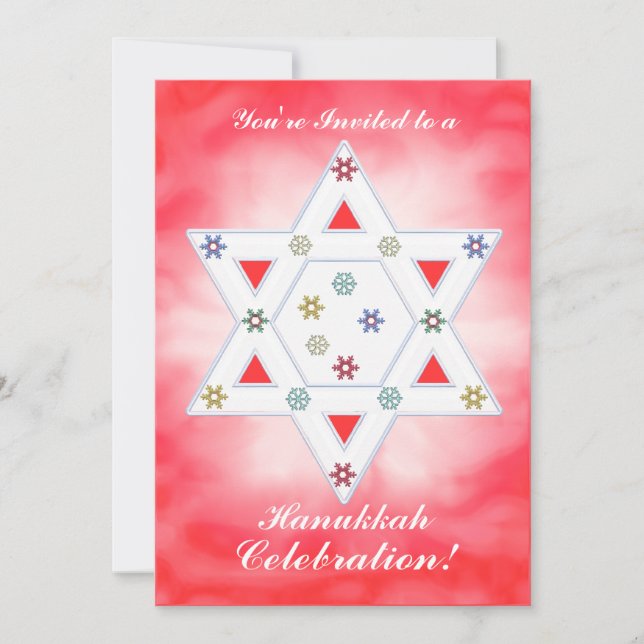 Invitation Hanoukka Star et Snowflakes Célébration rouge (Devant)