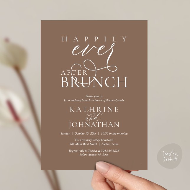 Invitation Happily Ever After Brunch Post Wedding Elopement (Happily Ever After Brunch Post Wedding Elopement Reception Invitation Card in Taupe Brown)