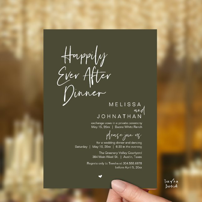 Invitation Happily Ever After Dinner Modern Wedding Party (Happily Ever After Dinner Modern Wedding Reception Party Invitation Card olive green)
