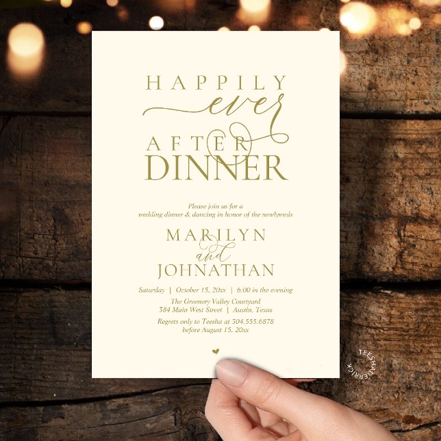 Invitation Happily Ever After Dinner Modern Wedding Reception (Happily Ever After Dinner Modern Wedding Reception Invitation card in Gold yellow cream)