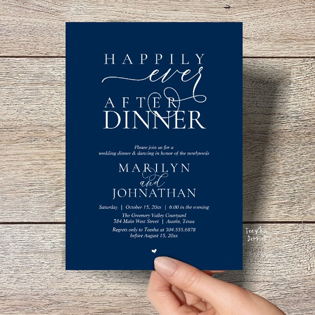 Invitation Happily Ever After Dinner Modern Wedding Reception (Happily Ever After Dinner Modern Wedding Reception Invitation card in Navy Blue)
