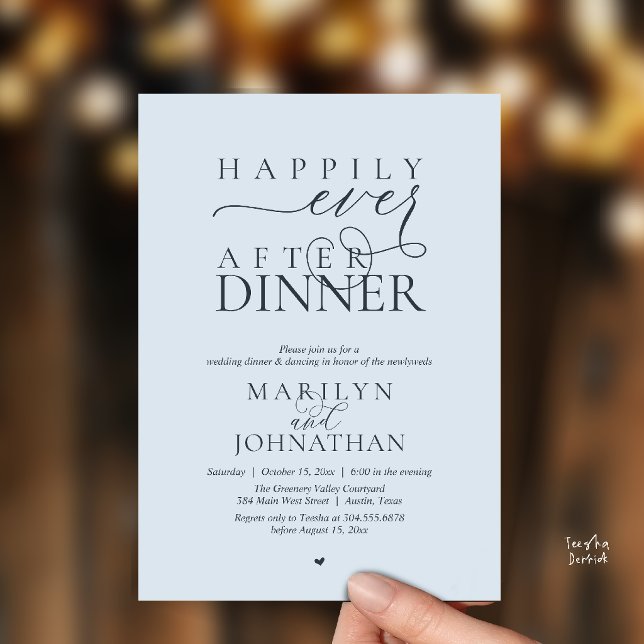 Invitation Happily Ever After Dinner Modern Wedding Reception (Happily Ever After Dinner Modern Wedding Reception Invitation card in misty blue)